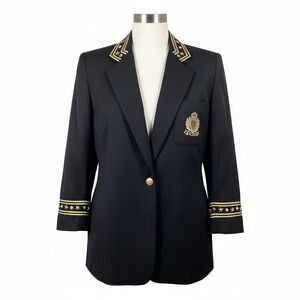 Giancarlo Ferrari Blazer Black Gold Crest Wool Nautical Military Jacket Medium‎